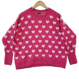 Vince Camuto Pink White Heart Sweater Size M Holiday Romantic Feminine Comfy